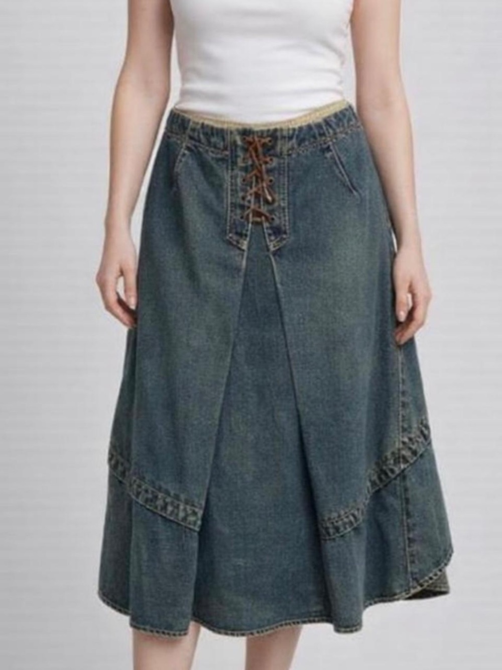 Lagenlook Denim Skirt High Low Hem
